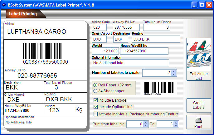 air shipment package label printing software